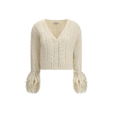 Moncler Cremefarbener Alpaka-Cardigan aus Vicugna Pacos